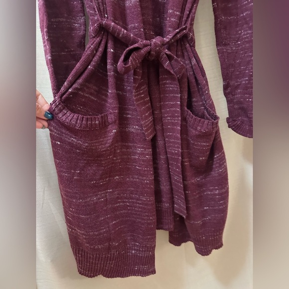 Eddie Bauer Women’s Plum Knit Belted Cardigan Sweater Coat Size M - Picture 4 of 6